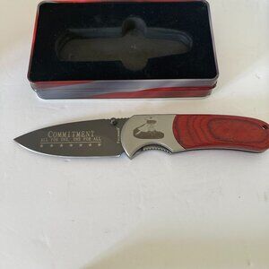 Falkner US Marine Folding Pocket Knife 3.75" Semper Fidelis Tin Box Soldier Pic